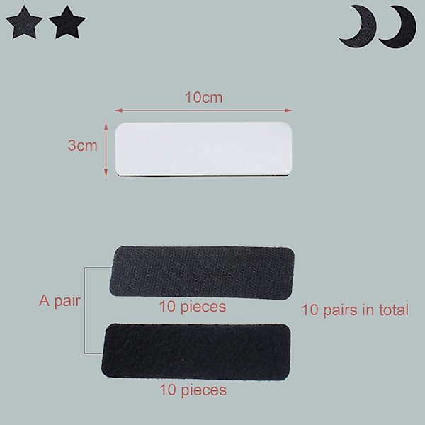 10 st självhäftande kardborreband, svart, extra starka kardborreband (10 x 3 cm)