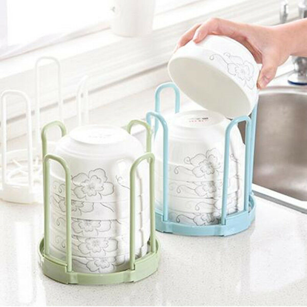 Kök Diskställ Flerskikts Kreativ Avlopp Ris Skål Förvaringsställ Fällbar Plast Förvaringsställ Blå Diskställ