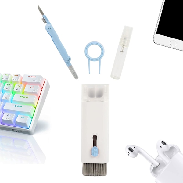 Uppgraderad tangentbordsrengörare, 7 i 1 tangentbordsrengöringsborste kit, multifunktionellt Airpod rengöringskit med tangentbordsdragare
