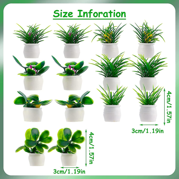 14 stycken/set Miniatyrväxt Dockhus Bonsai Växt 1:12 Mini Krukväxt Blommodell