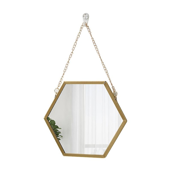 Nordisk järnhexagon väggspegel badrum badrum sovsal väggspegel handfat väggmonterad smink spegel (30*26cm)