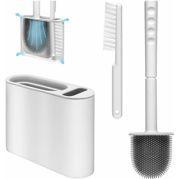 Toalettborste, Toalettborste & set, Väggfäste och vertikalt snabbtorkande set, Silikontoalettborste för badrum eller gästtoalett (grå)