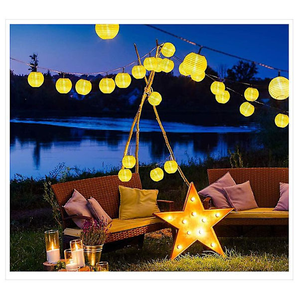 Lampion Led Lys Girlande Deko Lampe - Hvid Kraft Papir Lanterne - Total Længde 1,5 Meter | 10 Led Hvide Kugler | Leveres Med Stik Til Tilslutning Til