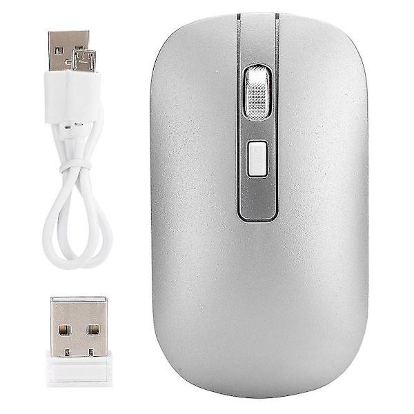 2,4 GHz Trådlös Mus Ergonomisk 1600 DPI Hög Upplösning USB Laddning Datortillbehör Silver