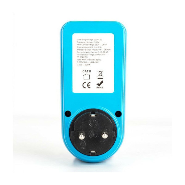 LCD display strømforbrug energimåler stik energi watt volt ampere effekt KWH forbrug analysator stik AC230V 250V EU stik
