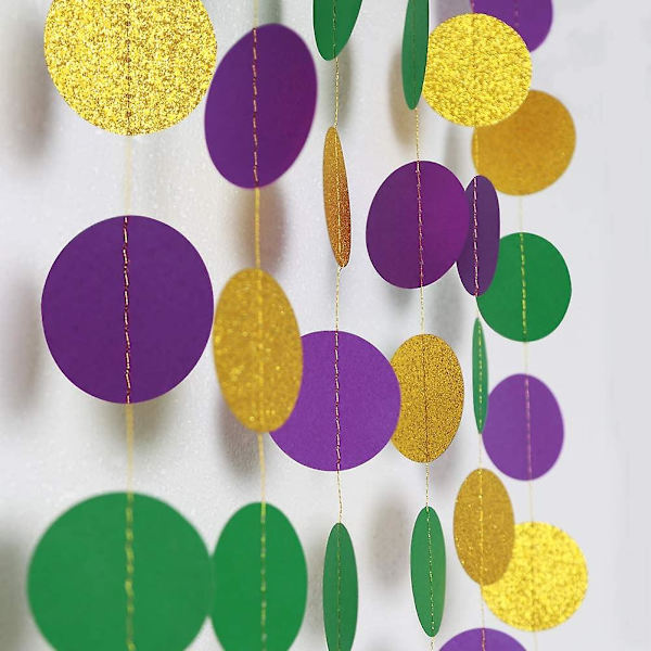 Guld, Lilla og Grøn Cirkelprik Garland Kit Mardi Gras Dekoration Papirperle Polk Dot Streamers Fedtirsdag/Fastelavnsmandag Hængende Bunting Banner Baggrund