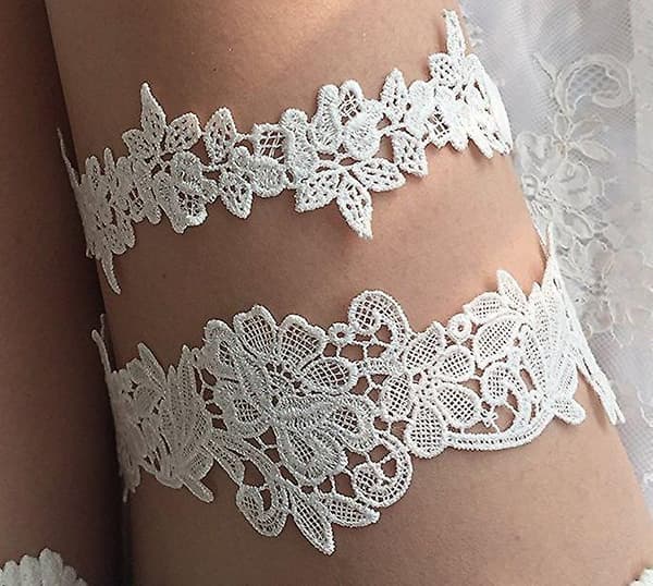 1 par spetsgarterbälte set bröllop brudgarterbälte blommig elastisk benring set för festgåva