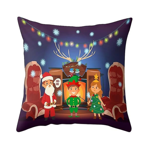 Jultryckt Kuddfodral Polyester Soffa Bil Kuddeöverdrag Heminredning 4st