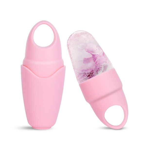 Isrulle för ansikte och ögon, skönhetskub, form, packkula, Gua Sha-massage, isögonansiktsrullestick, form, rosa
