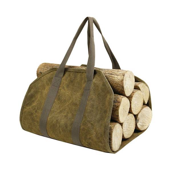 Vedkorg i canvas, med hållbara handtag för att bära vedstapel, tillbehör för inomhus- eller utomhuscamping (94 x 46 cm)