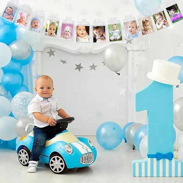Månedlig Fotobanner til 1-års fødselsdag, Børnefotobanner til 1-12 måneder, Tykt Papir, Fødselsdagsfest Dekoration