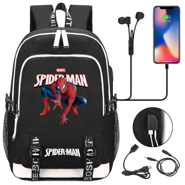 Spiderman USB -ryggsäck för barn, pojkar, flickor - Lämplig för bok, skola, tonåringar, studenter, kvinnor, män - Perfekt för bärbar dator, Travel7