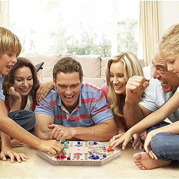 Träbräde Spel, Brädspel Dubbelsidig Målad 64 Spelare Snabbspår Brädspel Trä Med 6 Färger 24 Kulor För Vuxna Barn Familj-26