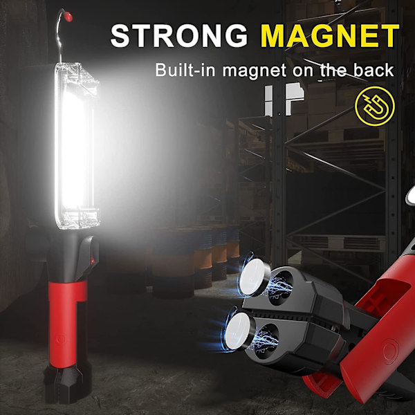 2 st uppladdningsbara led arbetslampor Magnetisk arbetslampa 1500lm Superbright Mechanic Light för arbetsplatsbelysning, nöd- och reparationsverkstad