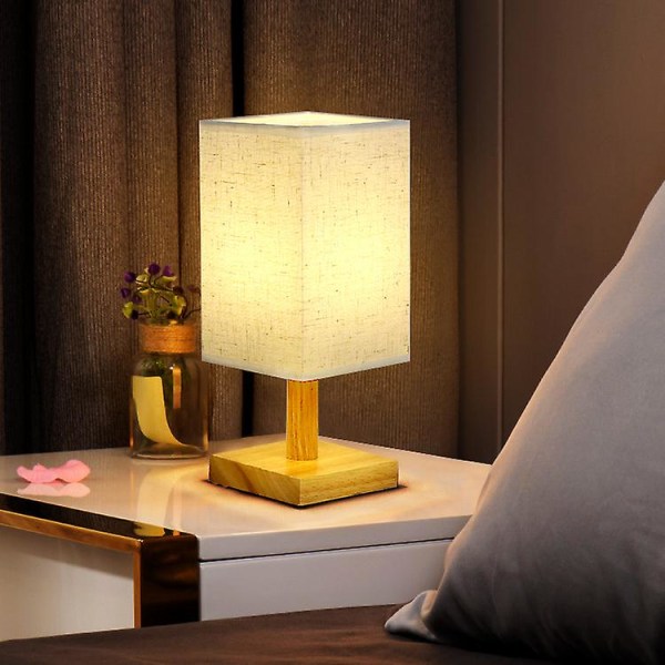 Liten bordslampa för sovrum - sänglampor för nattduksbord, minimalistiskt  massivt trä nattdukslampa lampa med fyrkantig tygskärm, skrivbordsläslampa  38b4 | Fyndiq