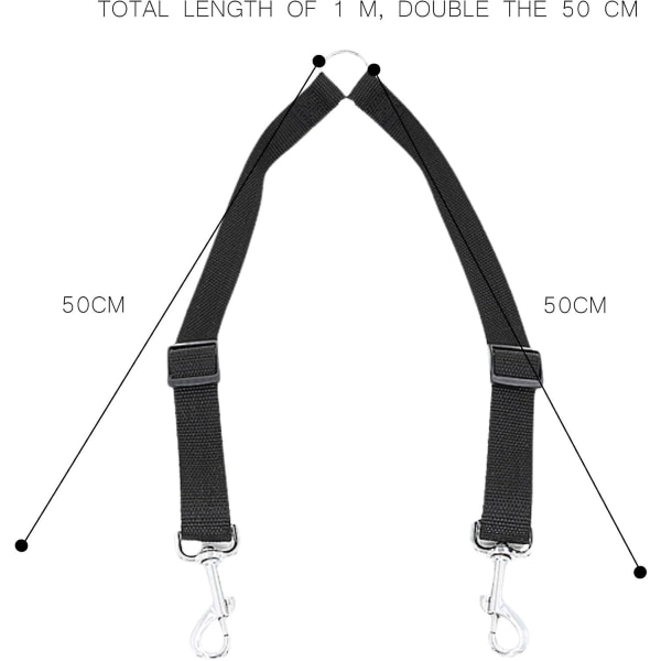 Dubbel hundkoppel, justerbart dubbelt husdjursträningskoppel, dubbelt koppel för två hundar, trasselfritt (svart)