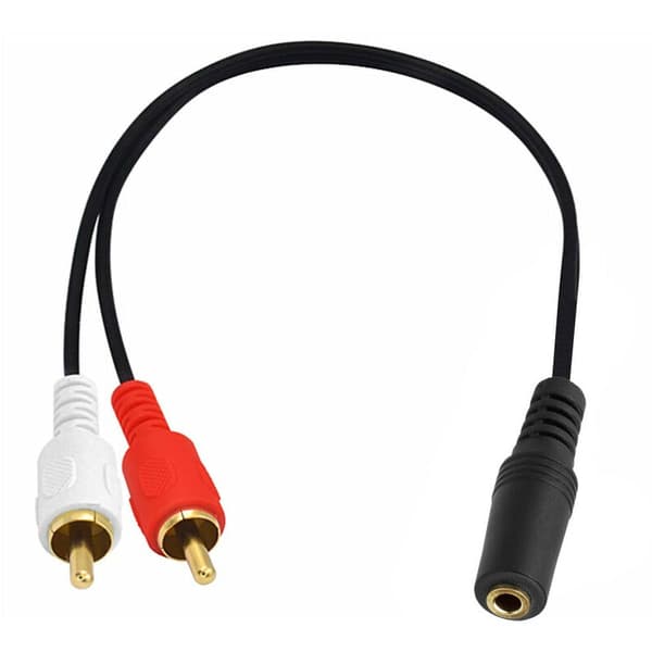 Lydadapterkabel, 3,5 mm hun til Cinch hanstik, sort, 0,2 m længde