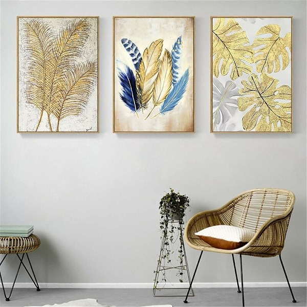 Set med 3 moderna väggkonstposters, guldfolie-konsttryck för vardagsrum, oramad Triumph (40 x 50 cm)