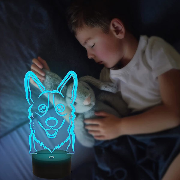Hund 3d sänglampa, valp illusion optisk nattlampa, fjärrkontroll dimbar LED-leksak
