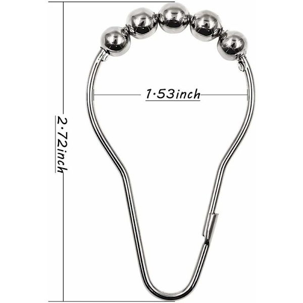 304 Rostfria Duschringar, 12 st Duschdraperikrokar Små S-krokar för Badrum Duschstång (Silver)