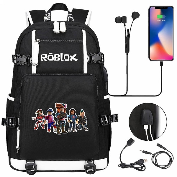 Trendig Roblox USB Student Laptop Ryggsäck - Ungdom Casual Resväska för män och kvinnor1