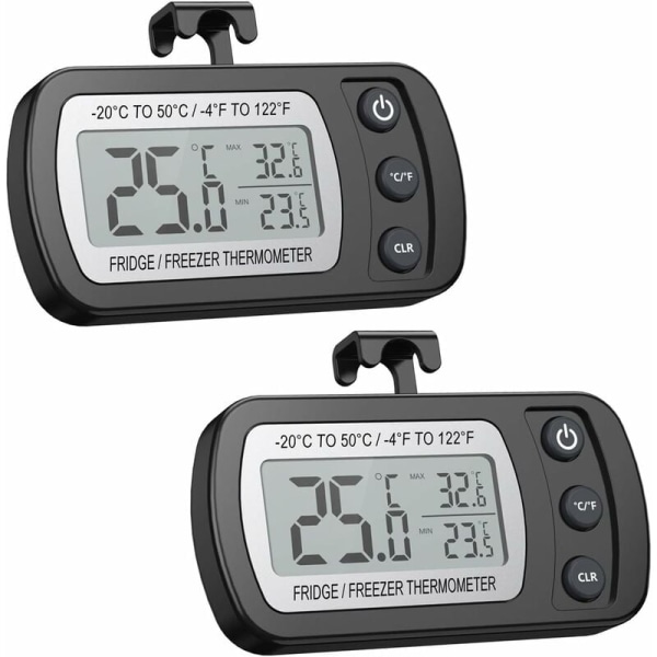 2 st Kökskyl Elektronisk termometer fukt- och vattentät uppgraderad version med magnet och svart krok (-20 - 50 ℃)