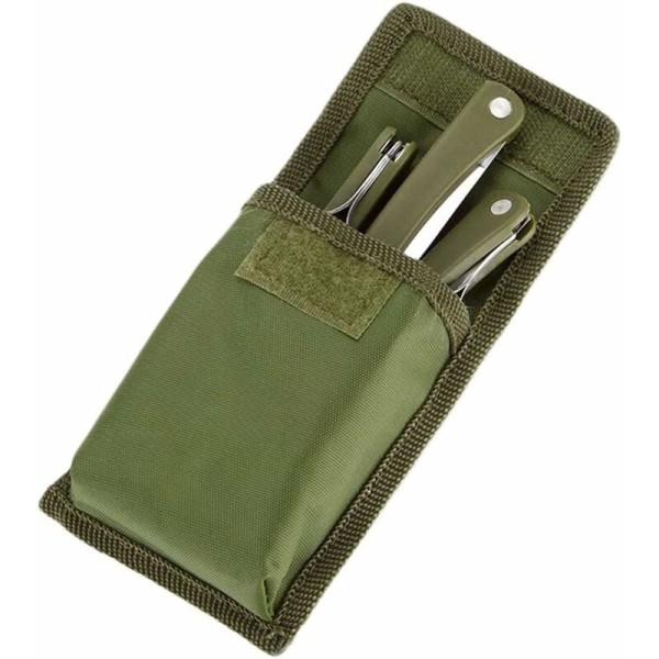 3 delar - hopfällbar servis i rostfritt stål för camping, picknick, knivar, gafflar, skedar (armégrön)