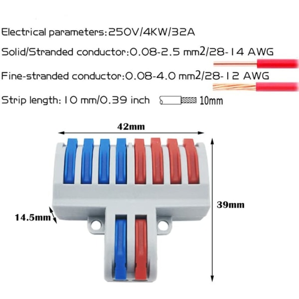 Liitäntäliittimet, SPL-82 6 kpl sähköliittimiä, vipu-mutteriliittimiä, kompakti johdinliitin (2 sisään 8 ulos)