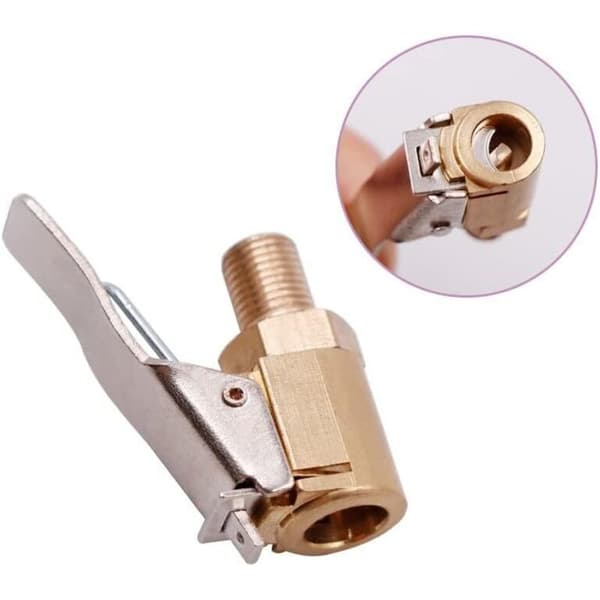 Messing oppustningsdyse, luftpumpeclips, bildækventiladapter, oppustningsventilfitting, messingdysepumpe oppustningsventilclips, klemmeadapter