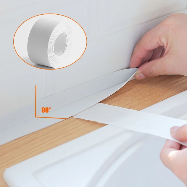 Självhäftande PVC-väggsticker Vattentät diskbänk Spis Sprickremsa Kök Badrum Badkar Hörn Vattentät Tätningstejp 1 st (Vit, 320x2,2cm)