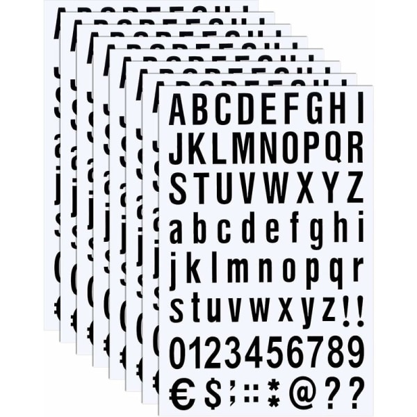 8 ark självhäftande vinylbokstavsnummersats, brevlådenummerklistermärke för skyltar, fönster, dörrar, bilar, adressnummer (svart, 1 tum)