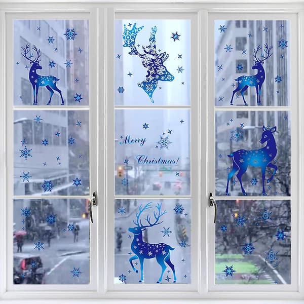 2 st juldekaler älg snöflinga elektrostatisk fönsterdekoration