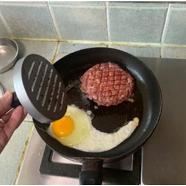 Hamburgerpress i rostfritt stål, biffpress med handtag, non-stick hamburgerpress
