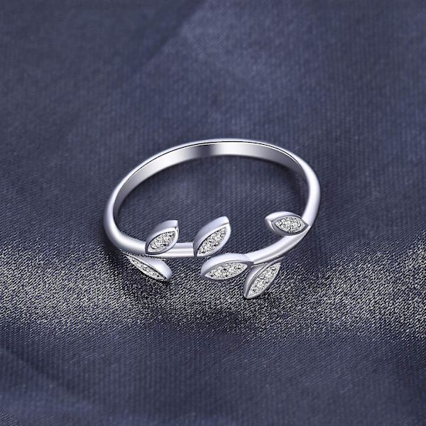 Olivoljeblad kubisk zirkonia justerbar öppen ring 925 sterling silver