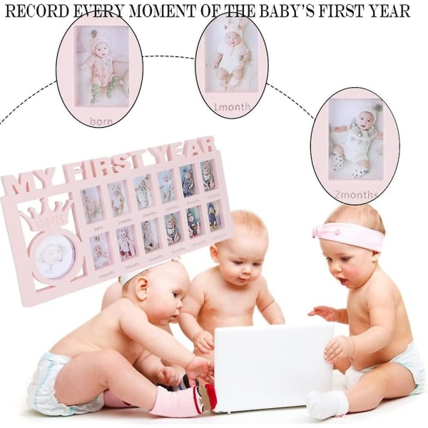 Baby fotoram 12 månader 1:a födelsedag Garland Baby Footsteps Kit Souvenir Present Vit