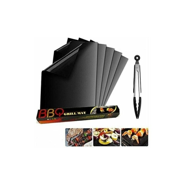 BBQ-Grillmatte och Clip, Set med 5 Grillmatten, 40 x 33 cm, antihaftbeschichtete Grillmatte, wiederverwendbar, für Gas-, Holzkohle- eller Elektrogrills