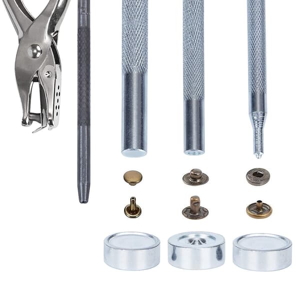 146 Set tryckknappar kit + lädernit, tryckknappar tryckknappar, dubbellocknit med fixeringsverktyg för läder