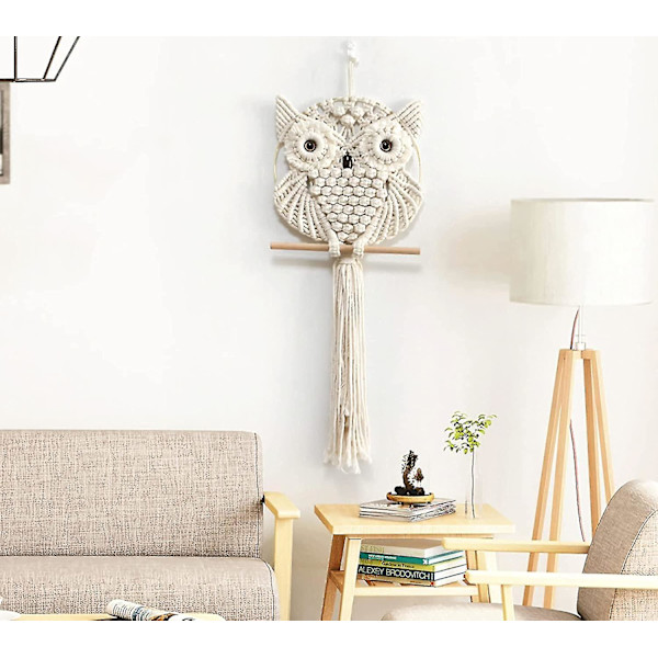 Ugglatapet, Uggla Makram Vägghängande Gobeläng Konstdekor Handgjorda vävda Boho Gobeläng Prydnad Uggla Macrame Gobeläng Stor