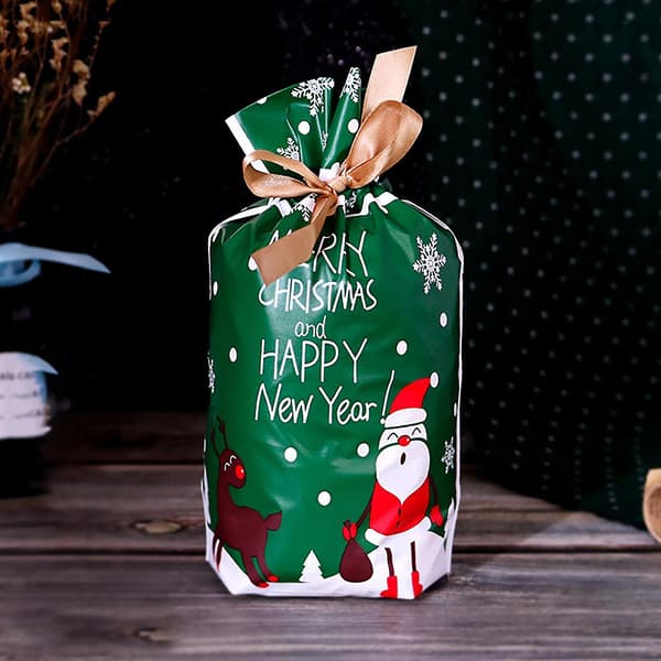 Julklappspåsar, återanvändbara dragsko-påsar för förvaring av presenter, 5-pack