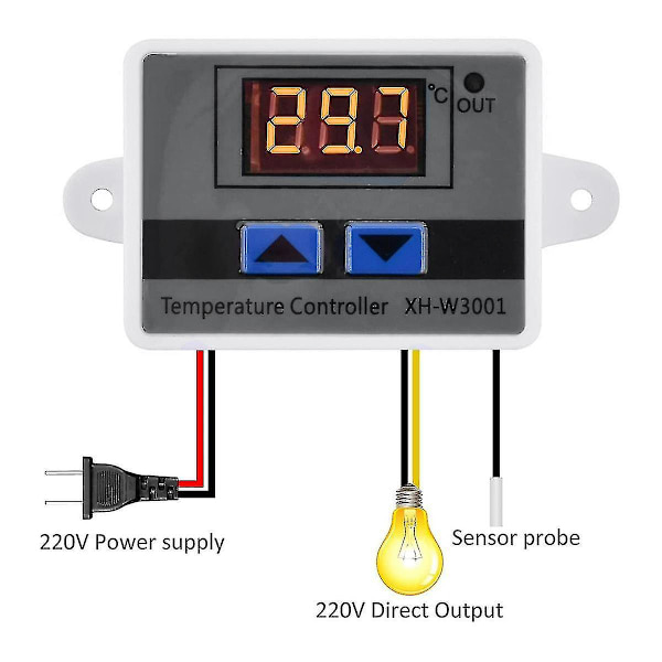2 st Xh-w3001 Digital temperaturregulator med sensor Ac110v-220v termostat temperaturswitch