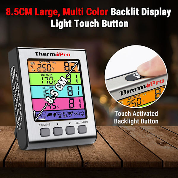 Thermopro Tp17h 4 Prober 4 Färger Bakgrundsbelysning Stor Lcd-skärm Digital Kök Matlagning Rökning Ugn Kött Grill Termometer-k