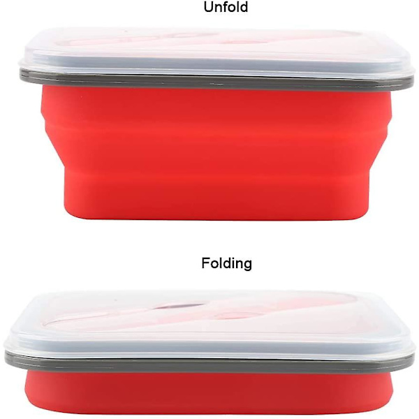 Camping bärbar silikonvikbar matlåda (röd, 600ml) 1 st