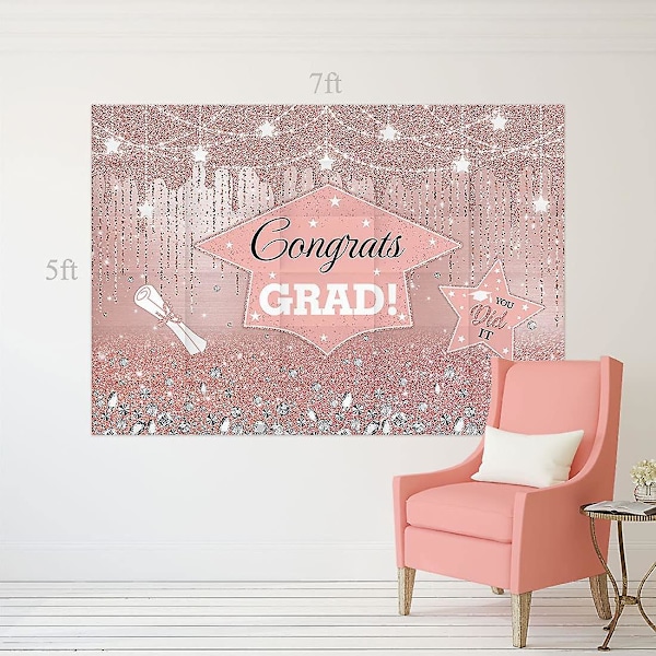 Anden vægdekoration 200x150cm Rosaguld Tillykke med eksamen Baggrund til fotografering Pink Graduation Tillykke Klasse af 2022 Prom Party Supplies D