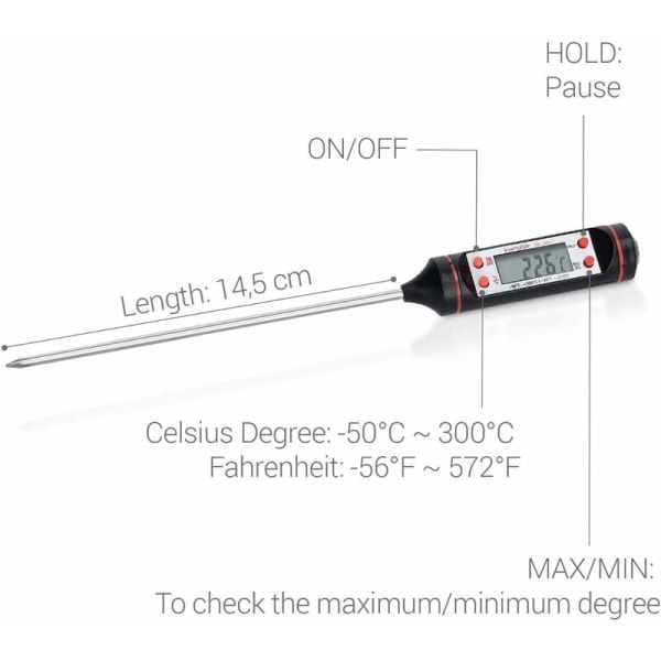 2X Kødtermometer - Madlavningstermometer til præcis madlavning af væsker og bagværk - Temperaturtermometer på LCD-skærm