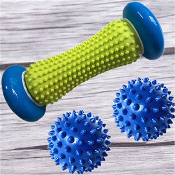 Massageboll, djup fotmassage rulle spikboll fot smärta lindring massageapparat lindra plantar fasciit och häl båge fot smärta ingår 1 rulle och 2 m