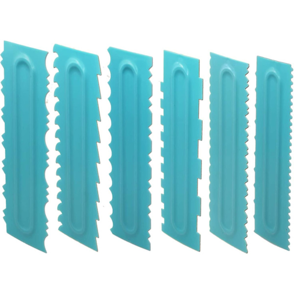 Kakskrapa Set 6-pack Smoother Plast Serrated Polisher Dekoreringsverktyg - 12 Design Texturer