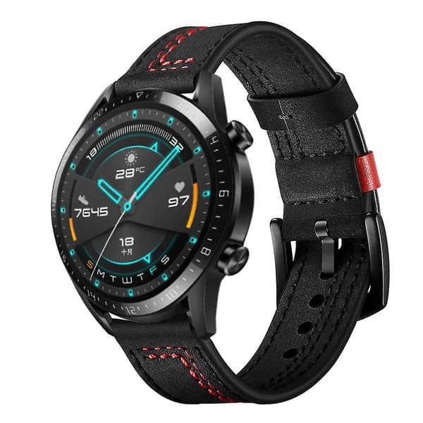 För Huawei Gt2 Sidolinje Stil Läderrem 42mm Svart