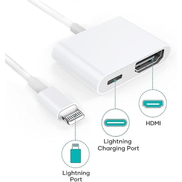 Hdmi-adapter, Hdmi-adapter för iPhone 1080p Lightning Digital Av-adapter, Hdmi Sync Screen Hdmi-kontakt för iPhone & Ipa