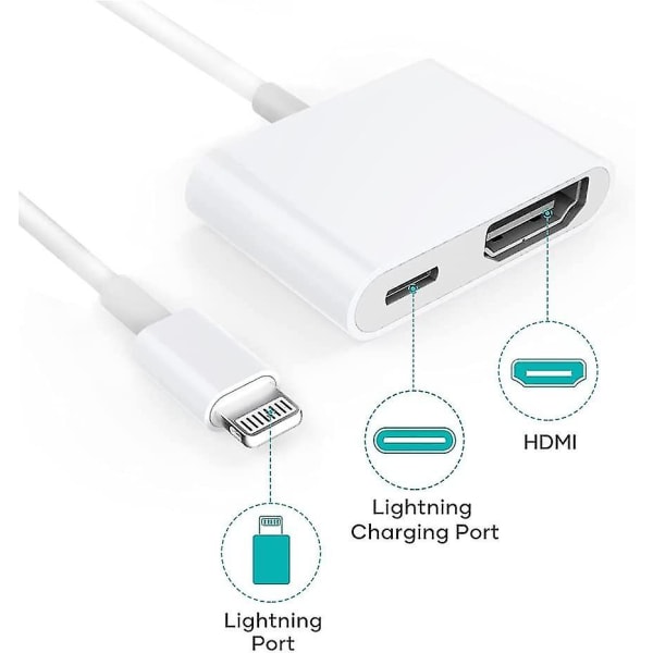 HDMI Adapter, HDMI Adapter För Iphone 1080p Lightning Digital Av Adapter, Hdmi Sync Skärm HDMI-kontakt för Iphone & Ipad, Power behövs (komp.