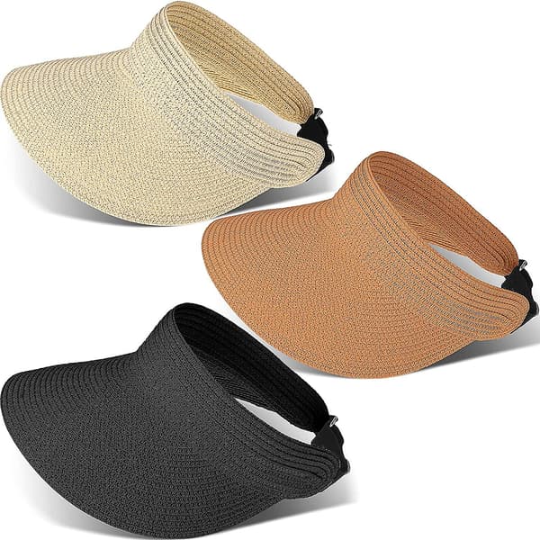 3 st solhatt sommar strandhatt hopfällbar halm solhatt UV-skydd damrull upp solhatt